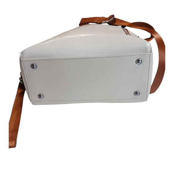 Bostanten Ivory Leather Backpack with Brown Trim - Picture 5 of 14